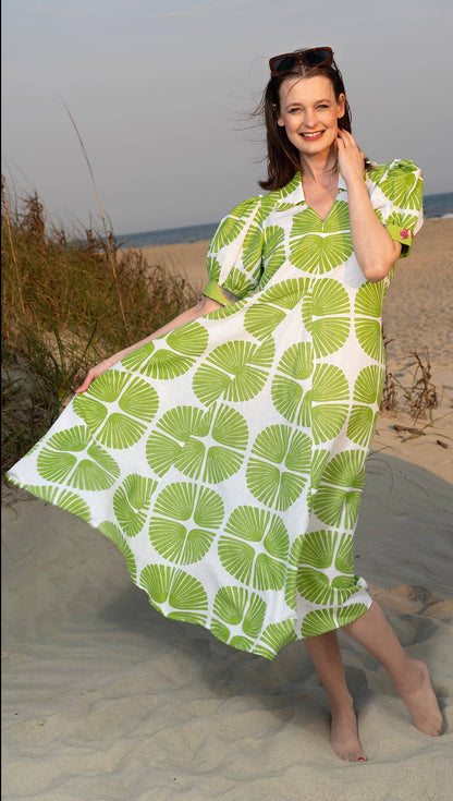 Green & White Palm Fronds Dress
