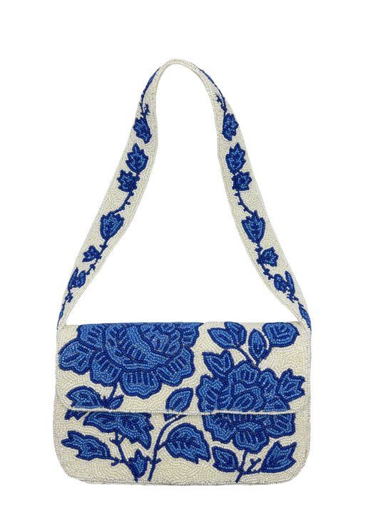 Blue Beaded Floral Bag