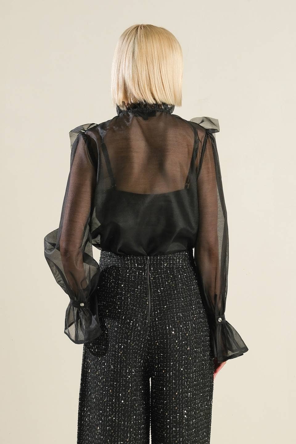 Black Ruffle Sheer Blouse
