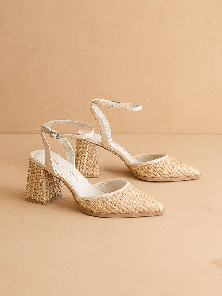 Natural Pointed Toe Heel with Ankle Strap