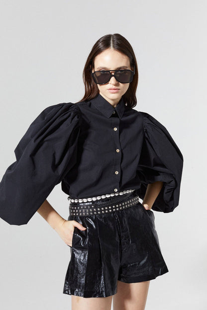 Black Cotton Poplin Top