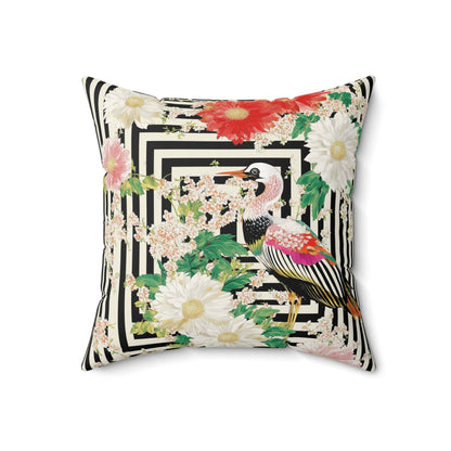 Crane & Dahlia Throw Pillow: 20" × 20"