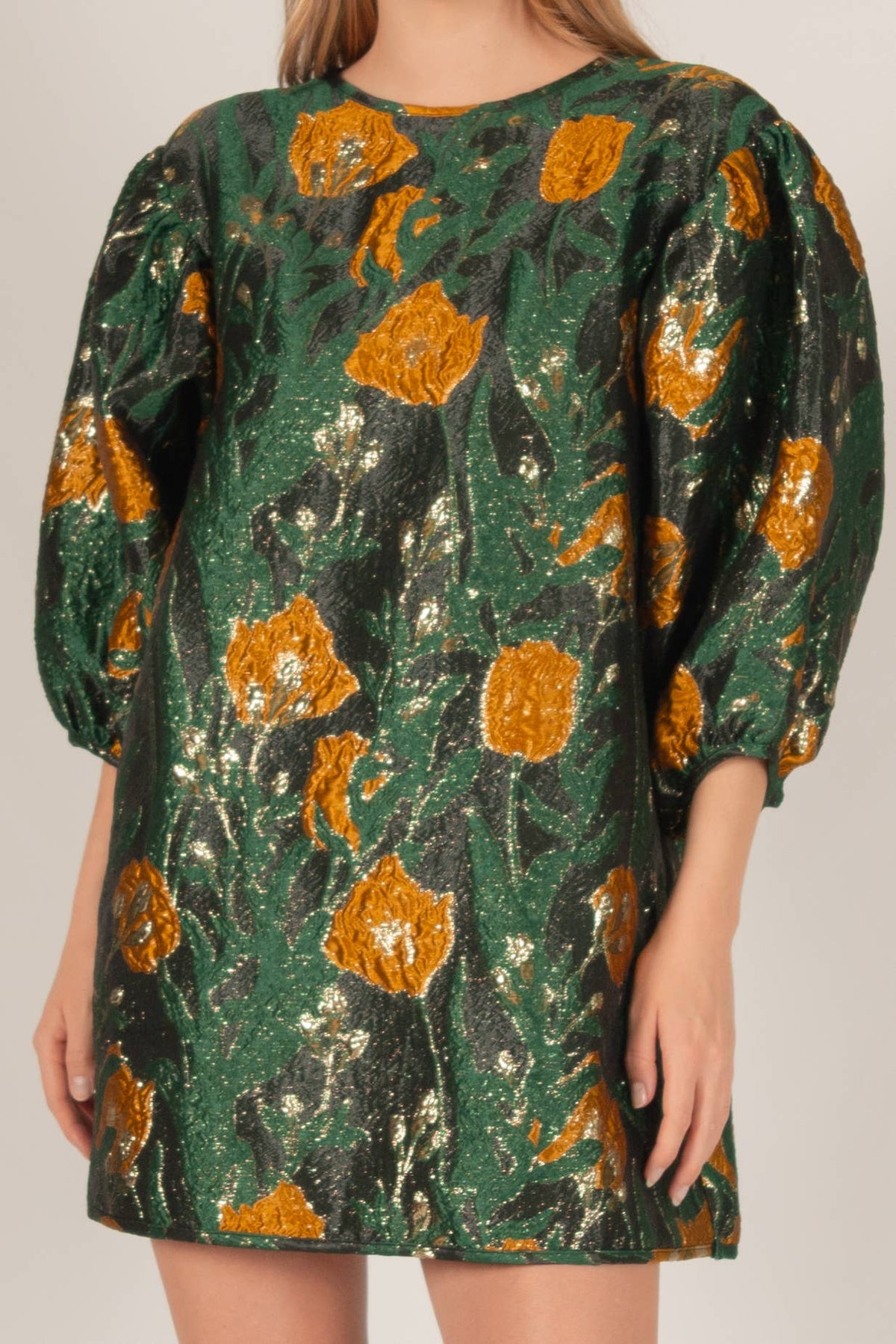 Green & Gold Jacquard Dress