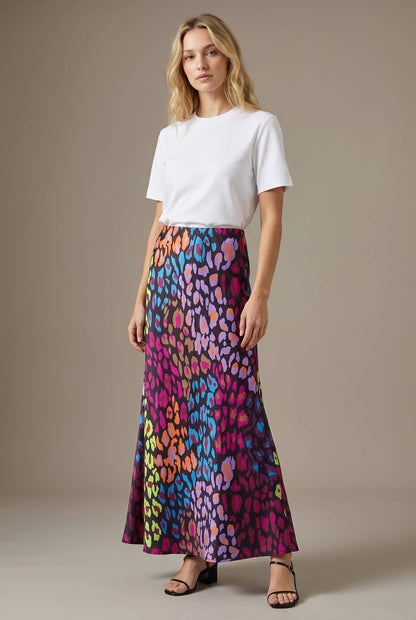Abstract Satin Maxi Skirt