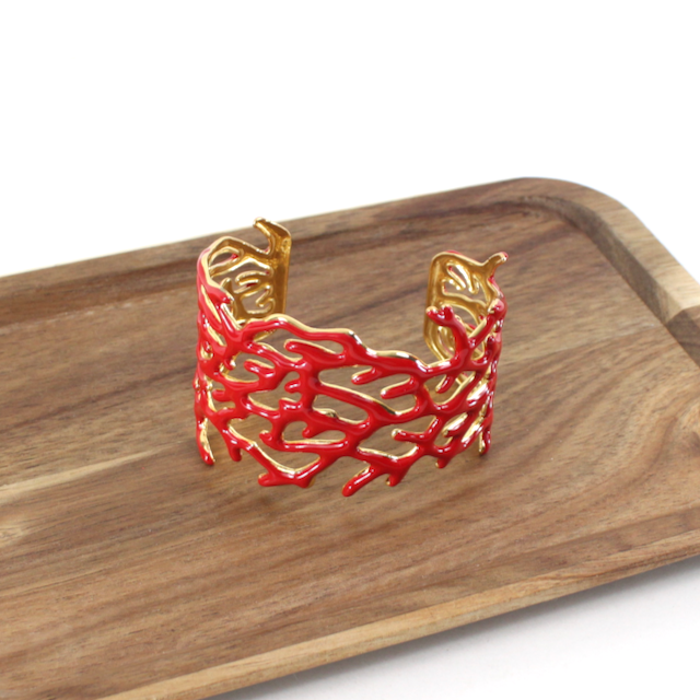 Bold Coral Branch Stainless Steel Cuff Bracelet: 02 WHT