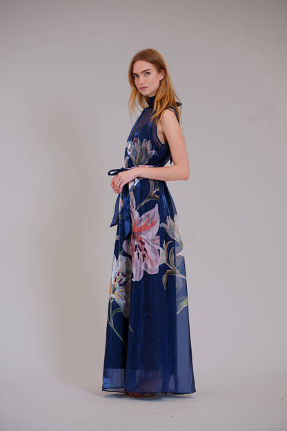 Navy Floral Organza Dress