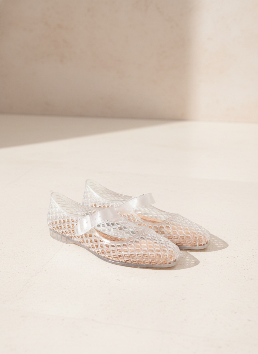 LISA Woven Jelly Mary Jane Flats Tapered Square Toe Trend Sh: CAMEL / B18