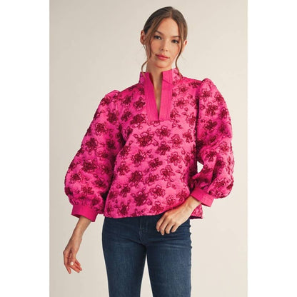 Hot Pink Floral Jacquard Top