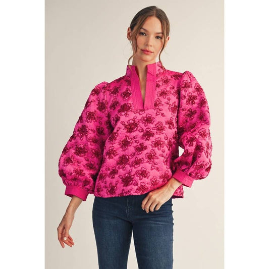Hot Pink Floral Jacquard Top