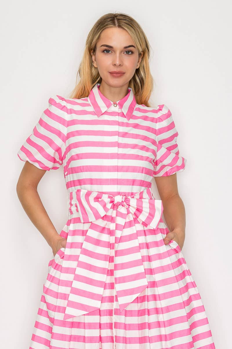 Pretty in Pink Striped Midi Dress