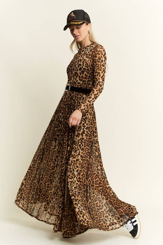 Leopard Mesh Maxi Dress
