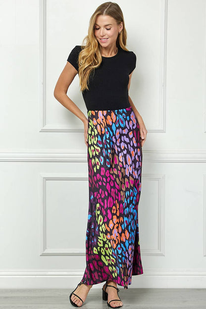 Abstract Satin Maxi Skirt
