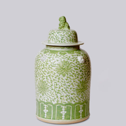 Green & White Chrysanthemum Temple Jar