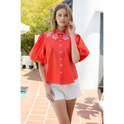 Orange Embroidered Flower Top