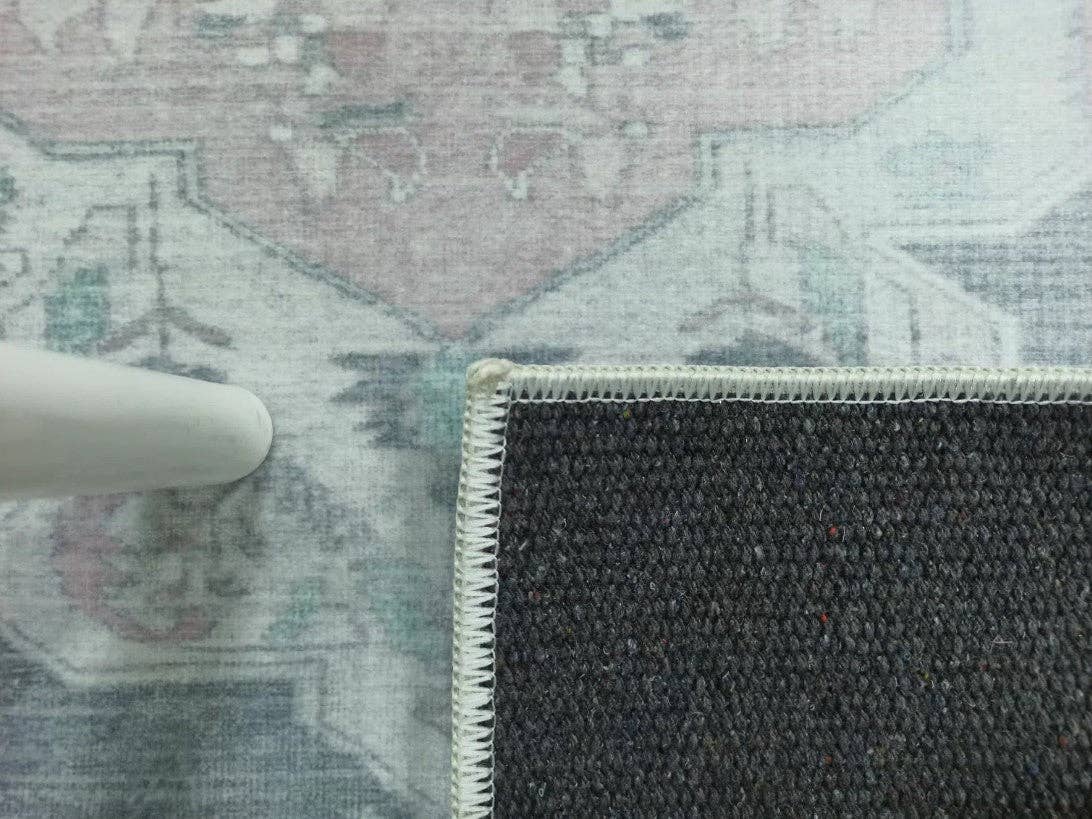 Turkish Rug, Gray Light Pink Ivory Vintage Oushak Geometric Area Rugs