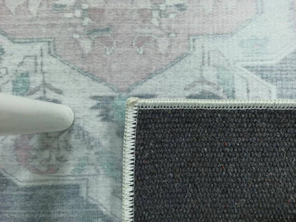 Turkish Rug, Gray Light Pink Ivory Vintage Oushak Geometric Area Rugs