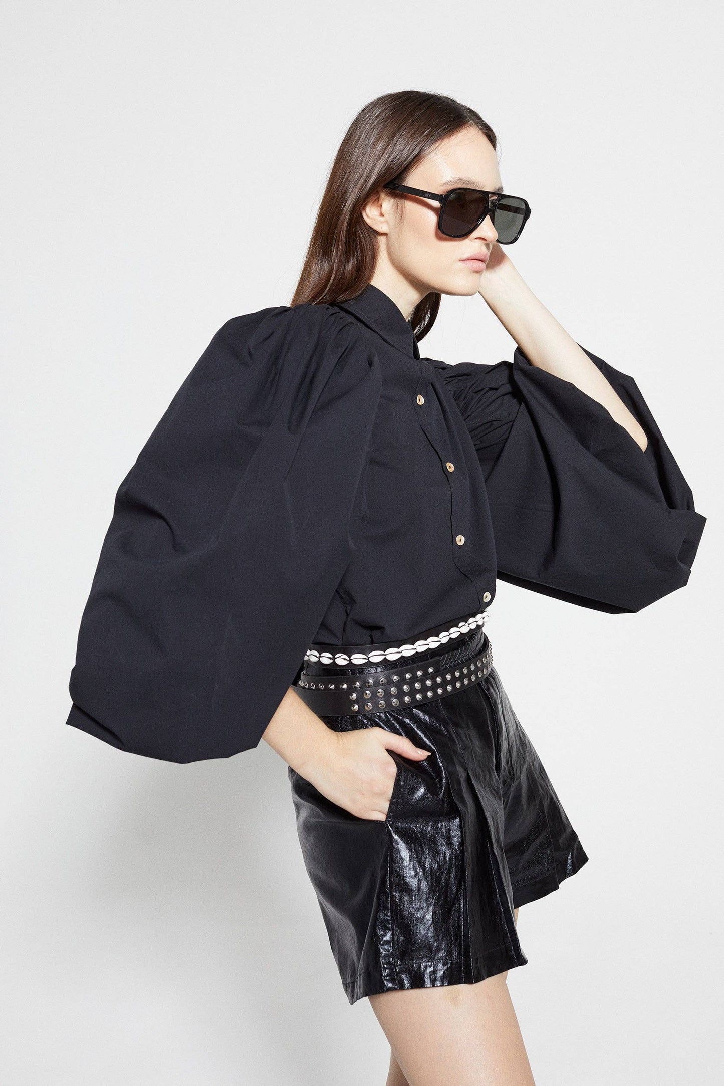 Black Cotton Poplin Top