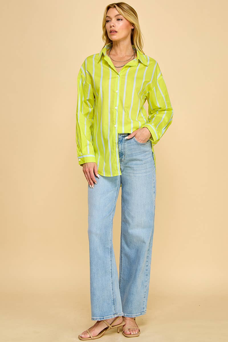 Chartreuse Striped Oxford