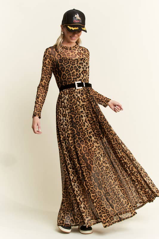 Leopard Mesh Maxi Dress