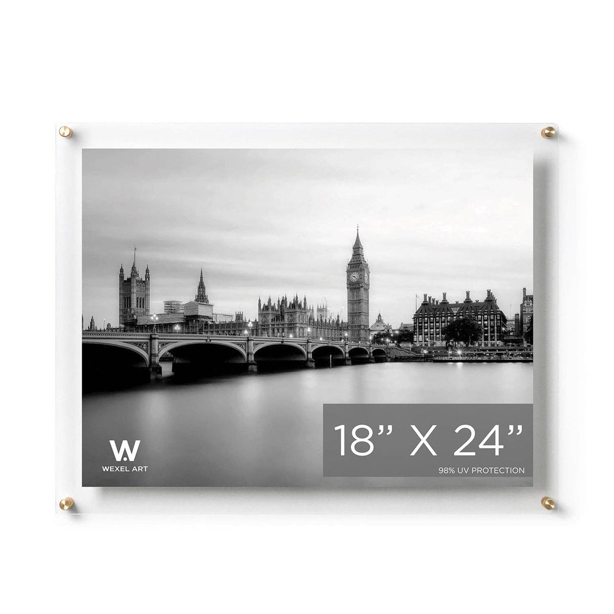 18x24" Modern UV-Grade Acrylic Floating Wall Frame: Gold
