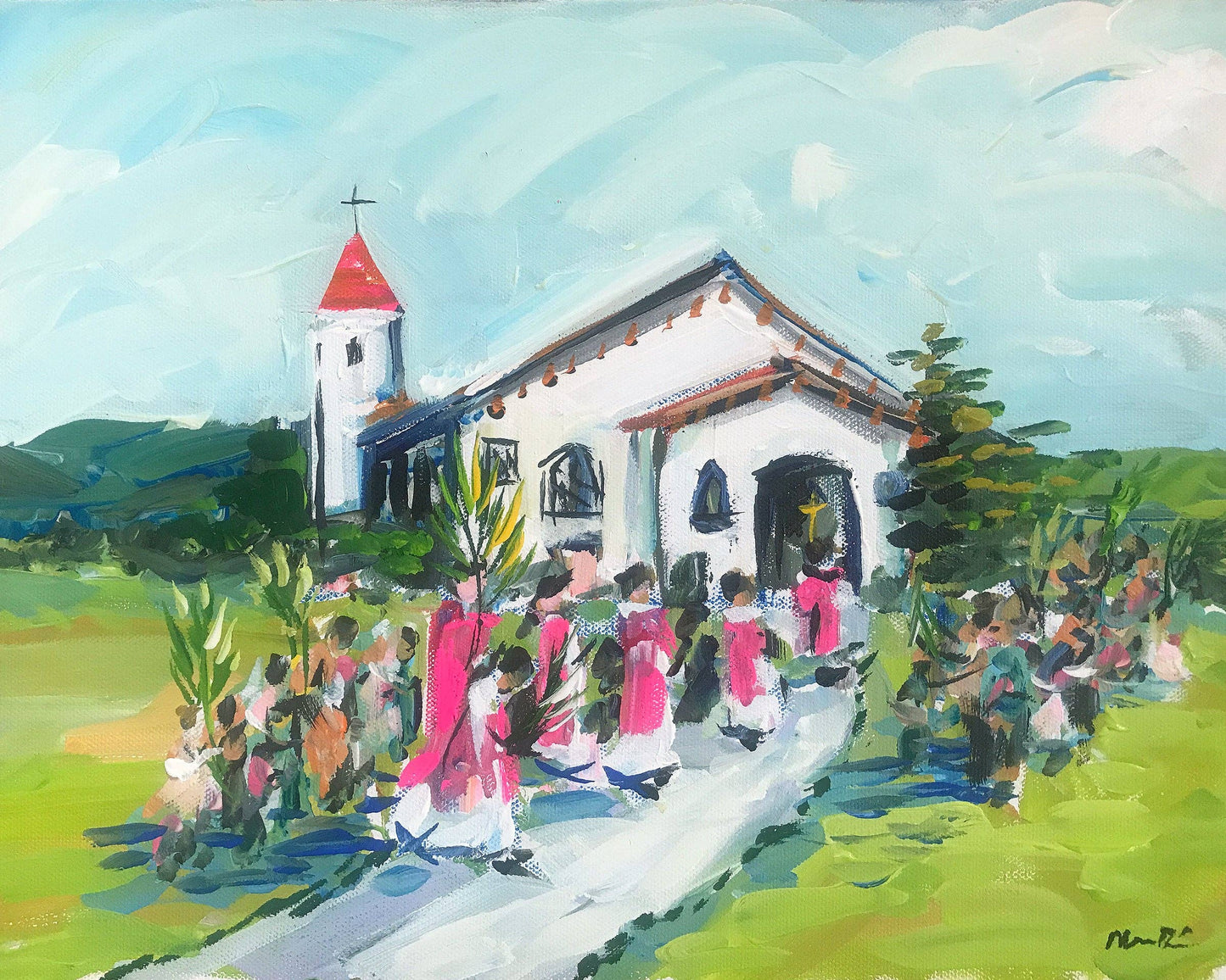 "Palm Sunday 3" Print in Acrylic Floating Frame 19x23"
