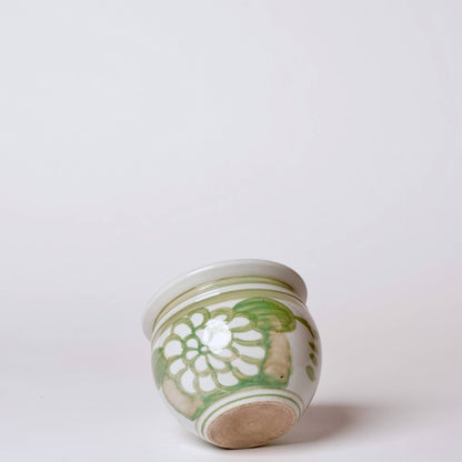 Hand Painted Floral Green and White Porcelain Small Pot