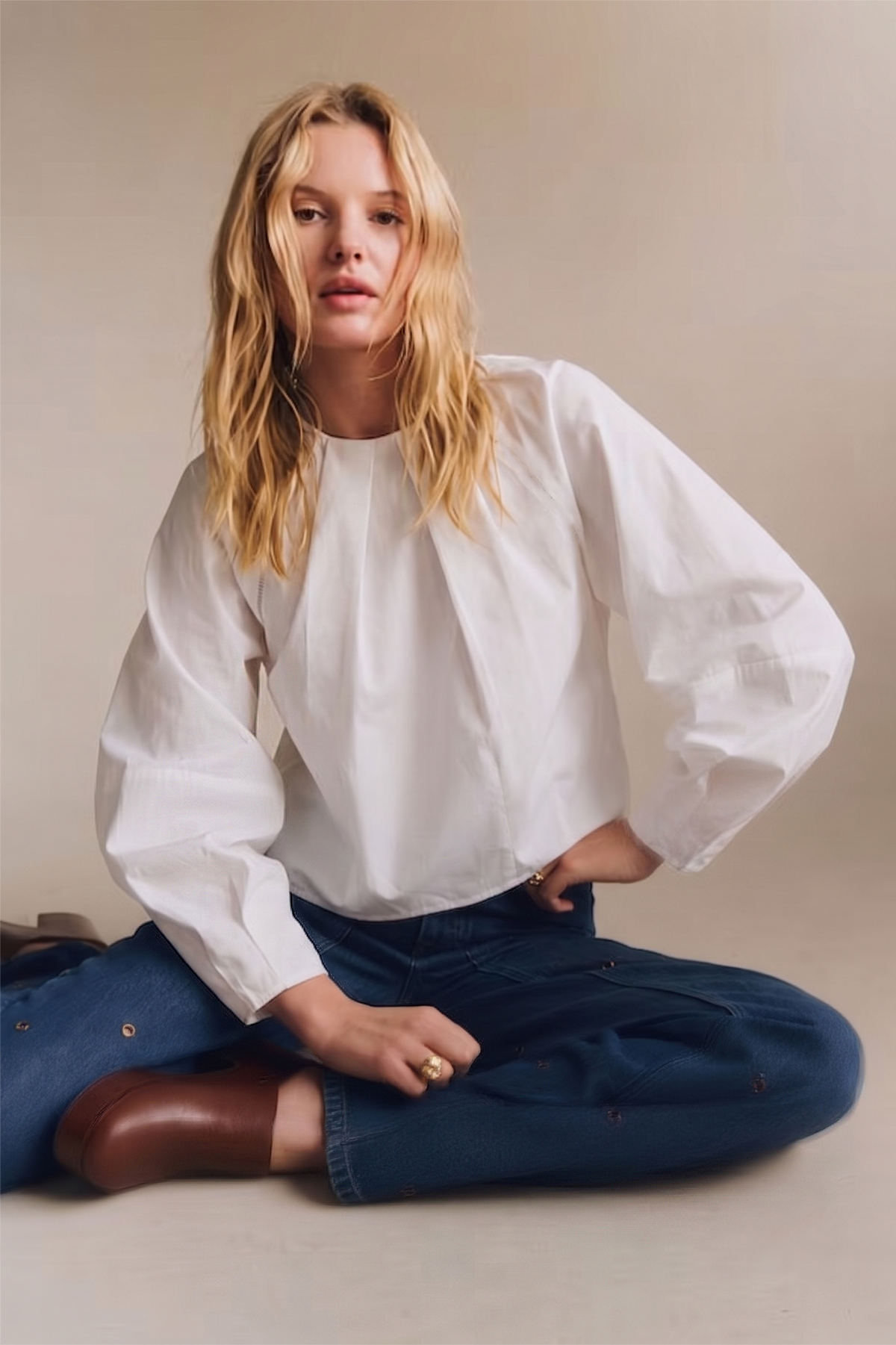 White Balloon Poplin Blouse