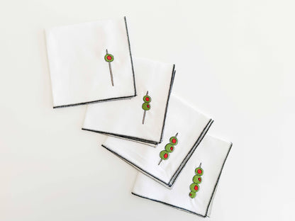 Martini Olive Cocktail Napkins, set of 4