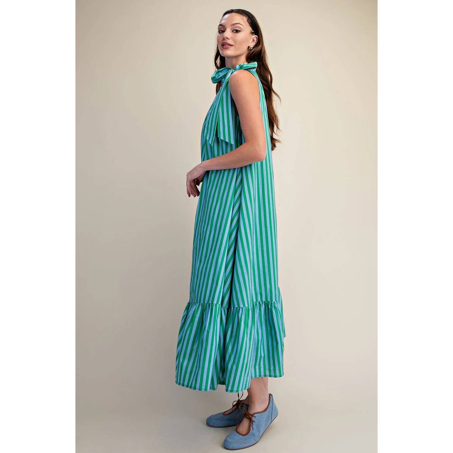 Green Striped Midi Dress