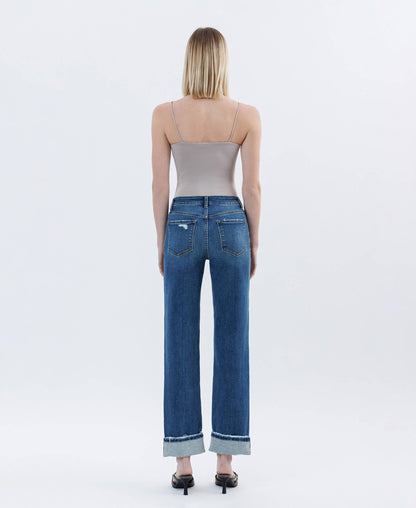 DARK WASH CUFFED STRAIGHT JEANS