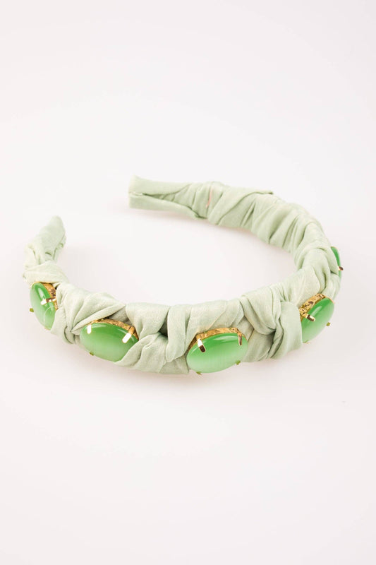 Glass Stone Knotted Headband: Pistachio