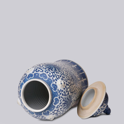 Blue and White Porcelain Scrolling Lotus Rondelle Temple Jar
