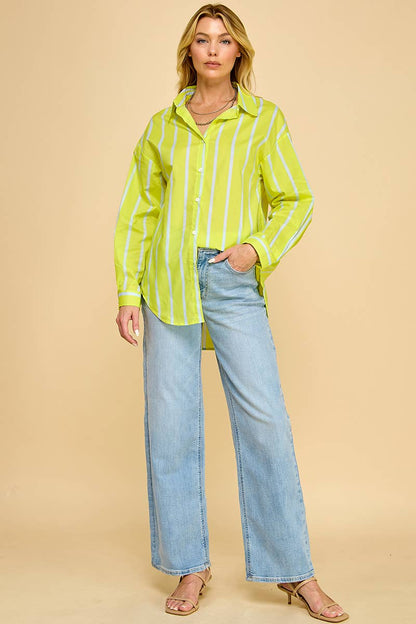 Chartreuse Striped Oxford