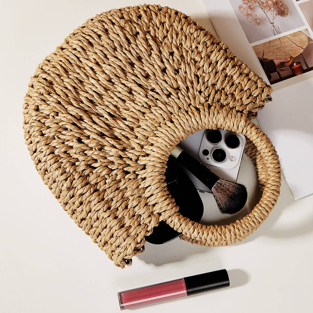 Camel Crossbody Straw Bag