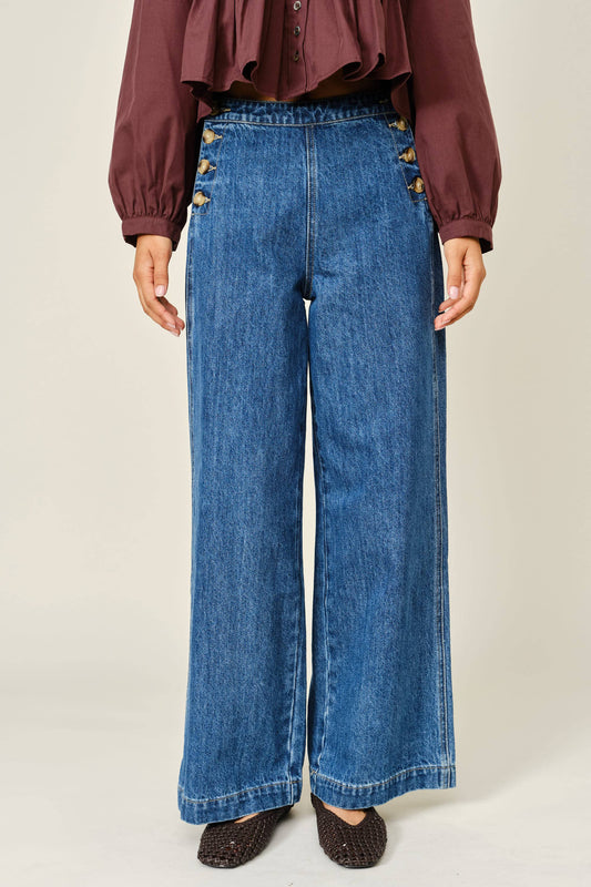 WIDE JEANS - SIDE BUTTON DETAIL