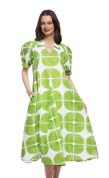 Green & White Palm Fronds Dress