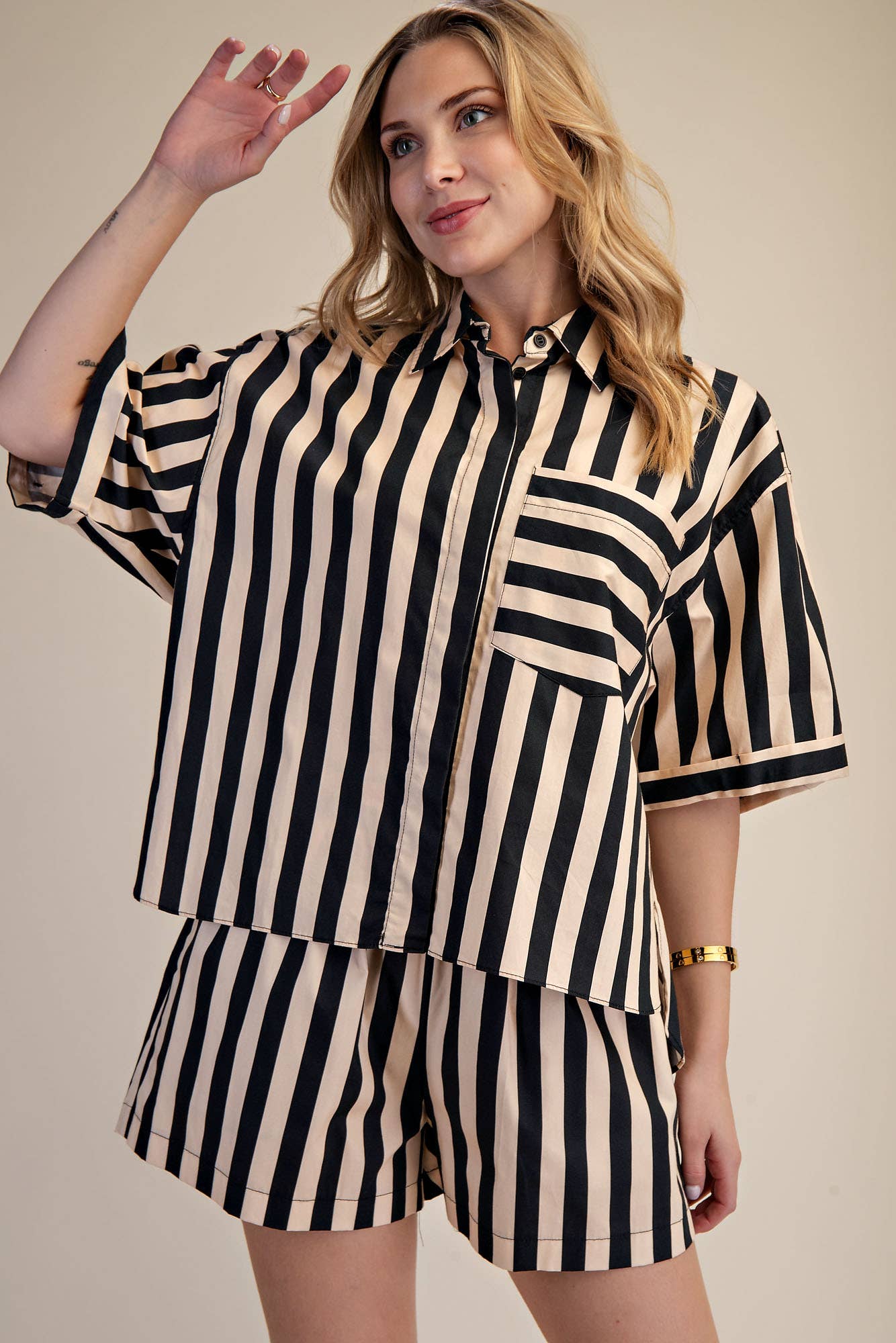 Black & White Striped Short Set