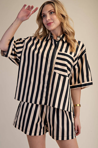 Black & White Striped Short Set