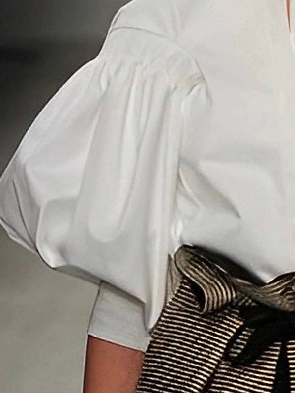 White Buttoned Puff Sleeve