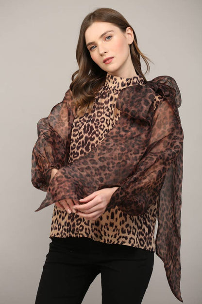 LEOPARD BOW BLOUSE