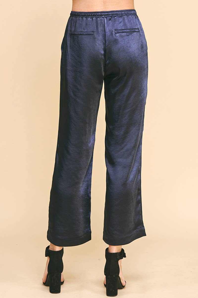 NAVY SATIN PANTS