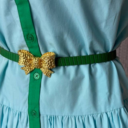 Thin Green Crocodile Leather Belt: 0