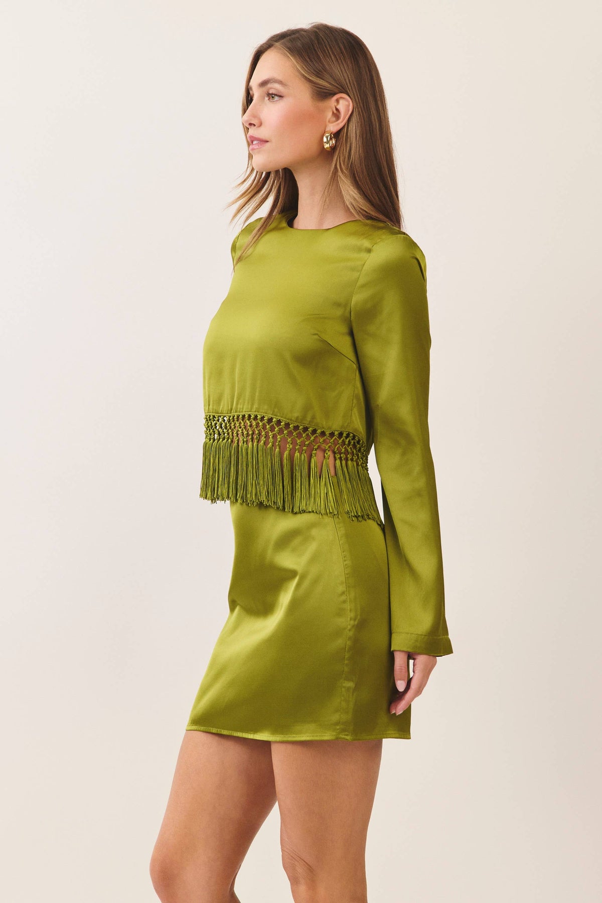 Green Satin fringe Set