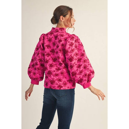 Hot Pink Floral Jacquard Top