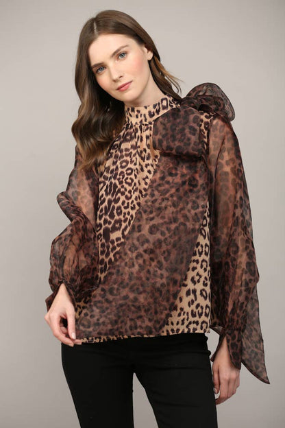 LEOPARD BOW BLOUSE