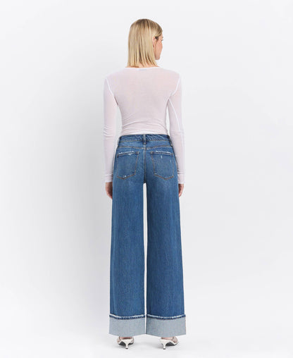 HIGH RISE WIDE CUFF JEANS