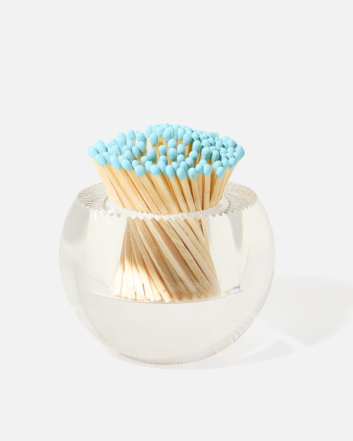 Light Blue Matches in Round Glass Container