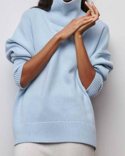 Light Blue Turtleneck Knit Sweater