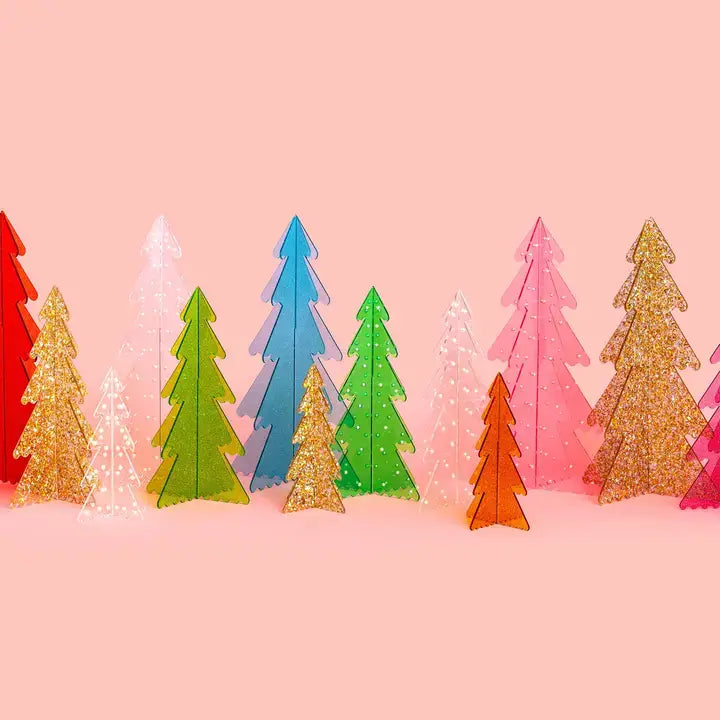Acrylic Holiday Trees - Gold + Pearl Confetti - Asst Sizes: Large