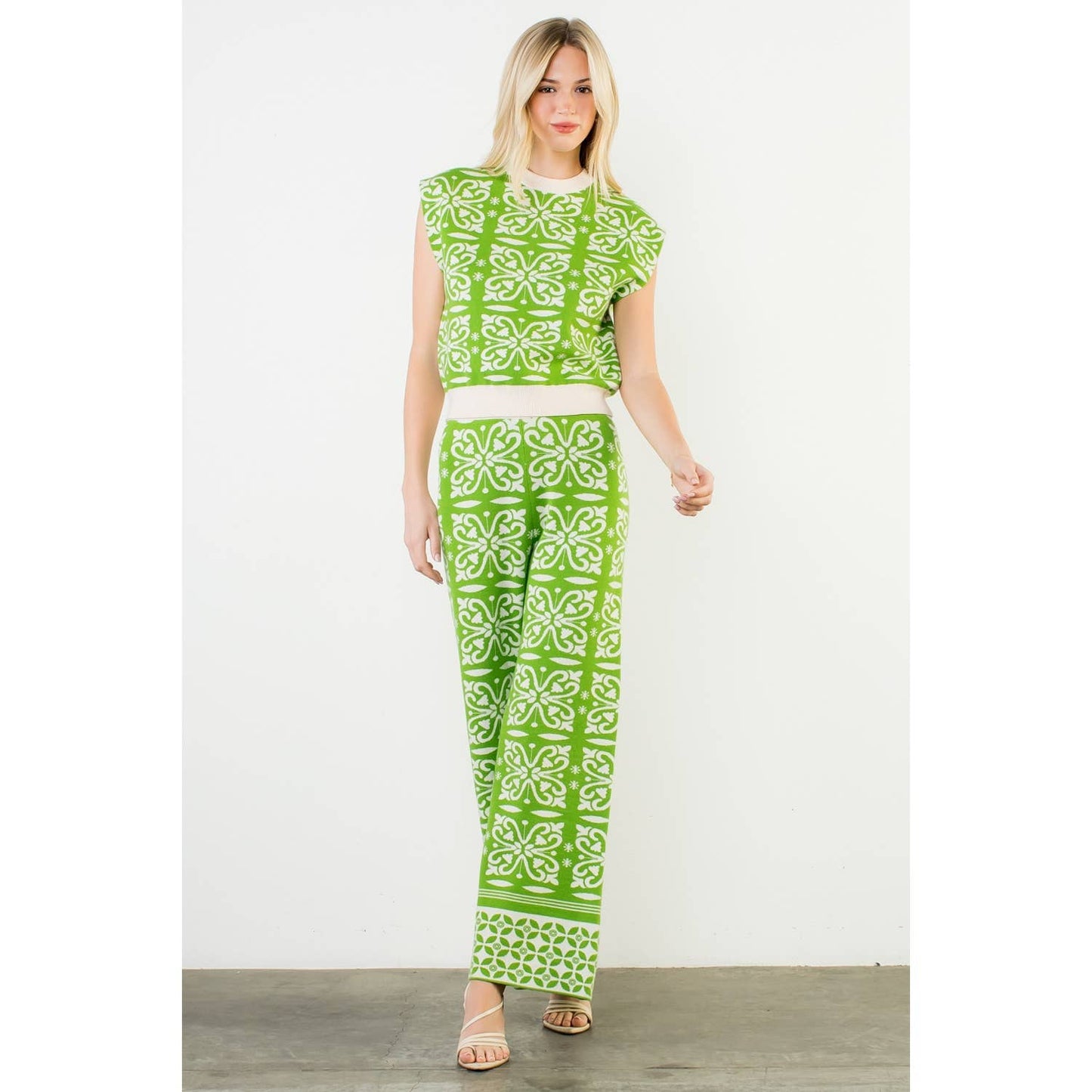 Green Pattern Knitted Pants